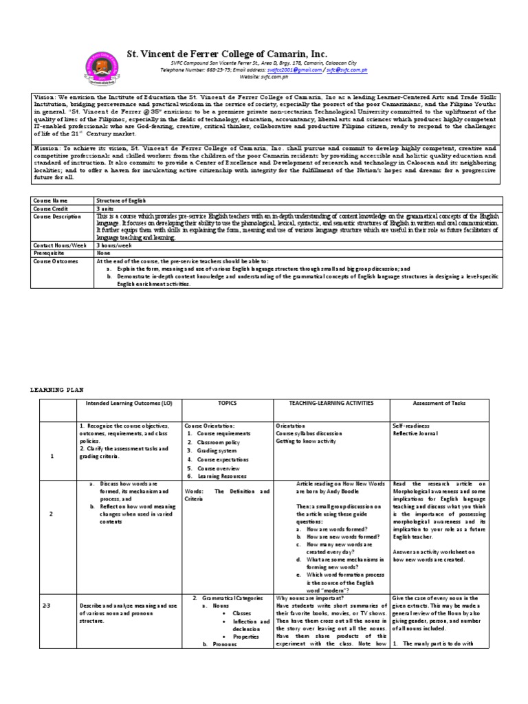Structure Of English Pdf Verb Noun