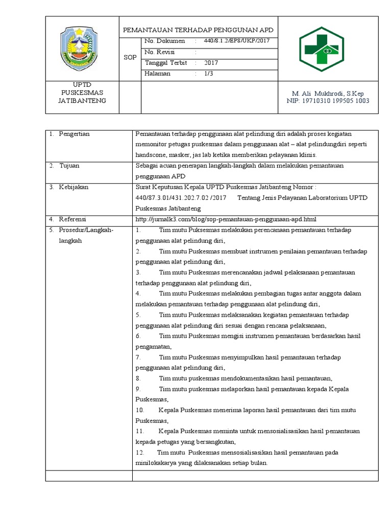 SOP Pemantauan Terhadap Penggunaan APD | PDF