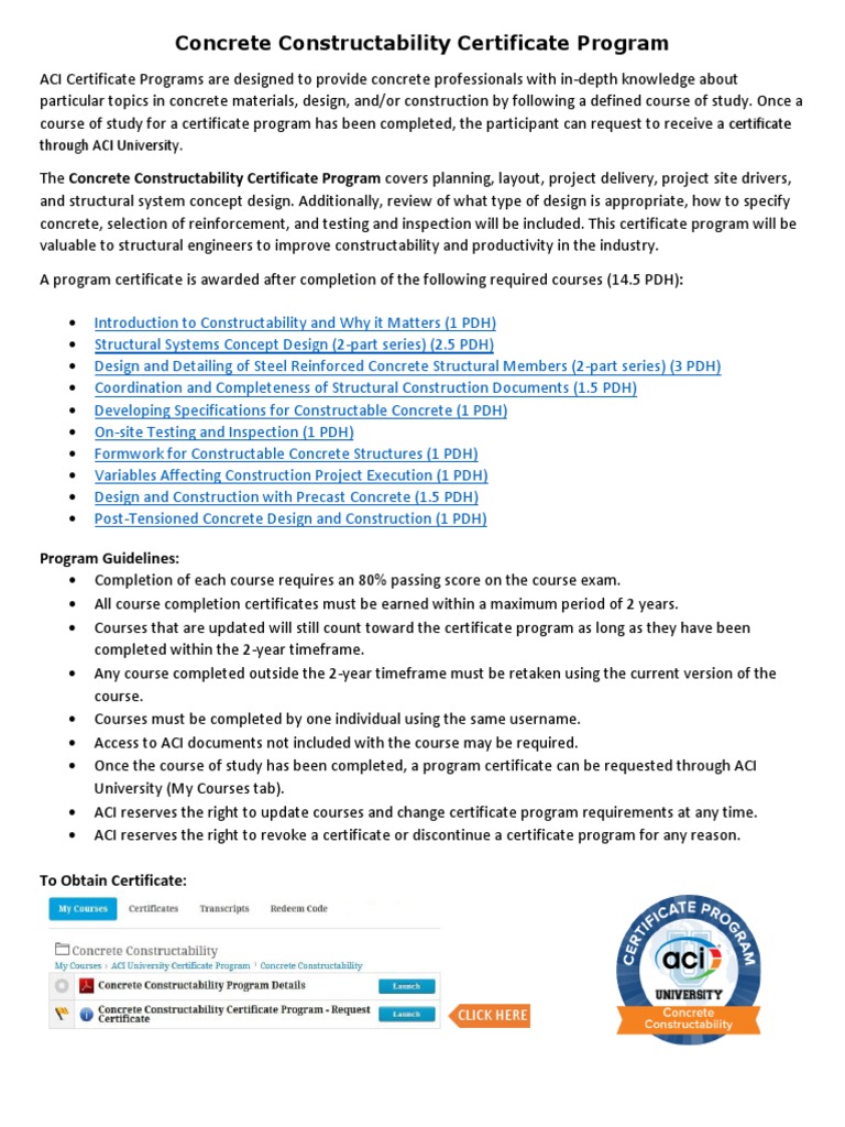 Concrete Constructability Certificate Program | PDF | Concrete ...