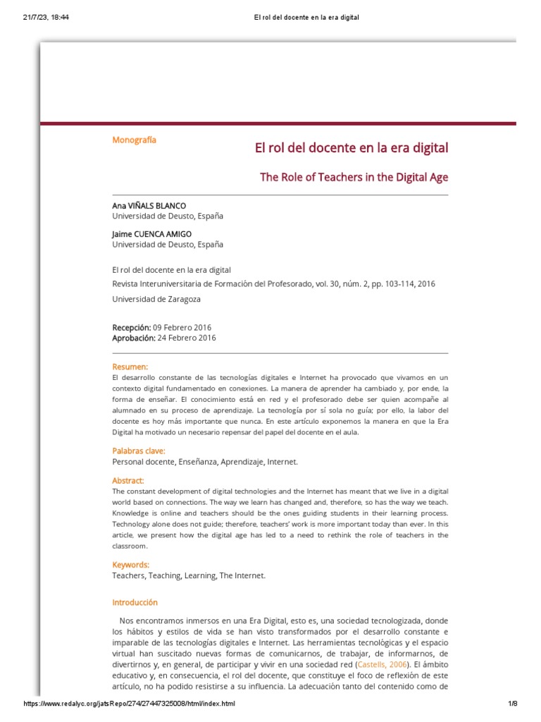 El Rol Del Docente en La Era Digital | PDF | Aprendizaje | Maestros