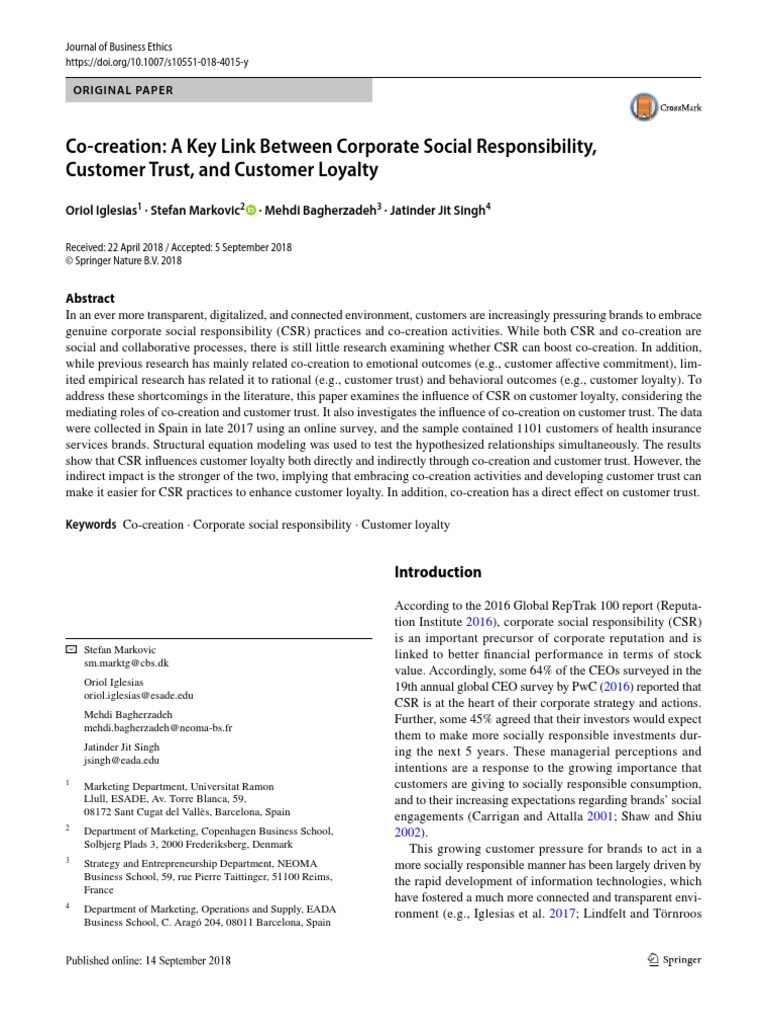 Co creation a key link between corporate social responsibility