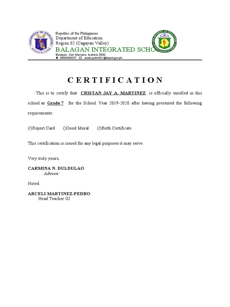Certificate of Enrollment | PDF