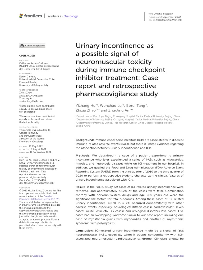 Urinary Incontinence As A Possible Signal of Neuromuscular Toxicity