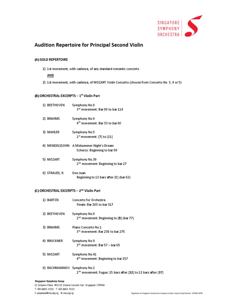 Principal Second Violin Audition Orchestral Excerpts | PDF