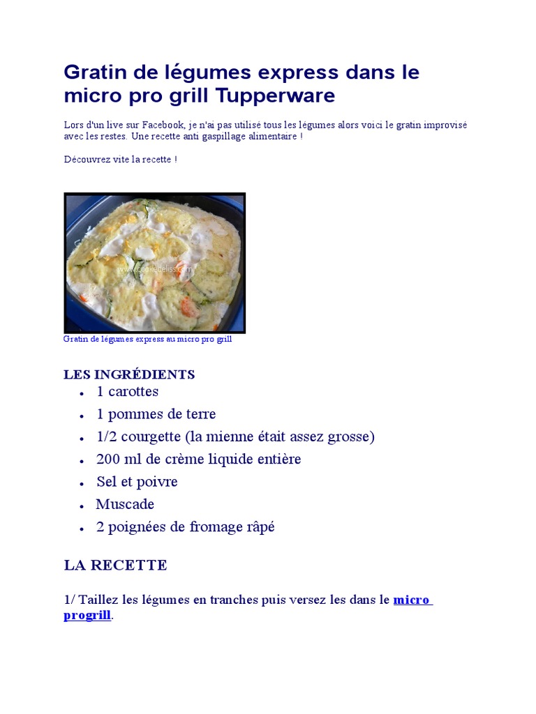 Gratin de légumes au micro pro grill Tupperware
