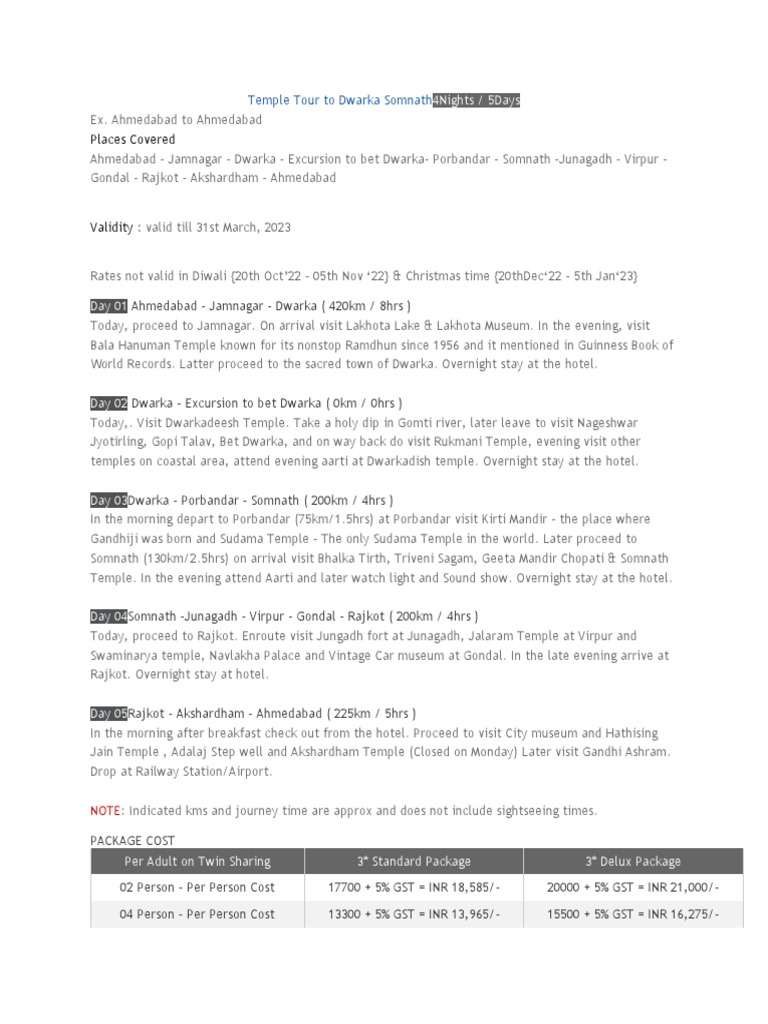 Temple tour to dwarka somnath4nights pdf transport