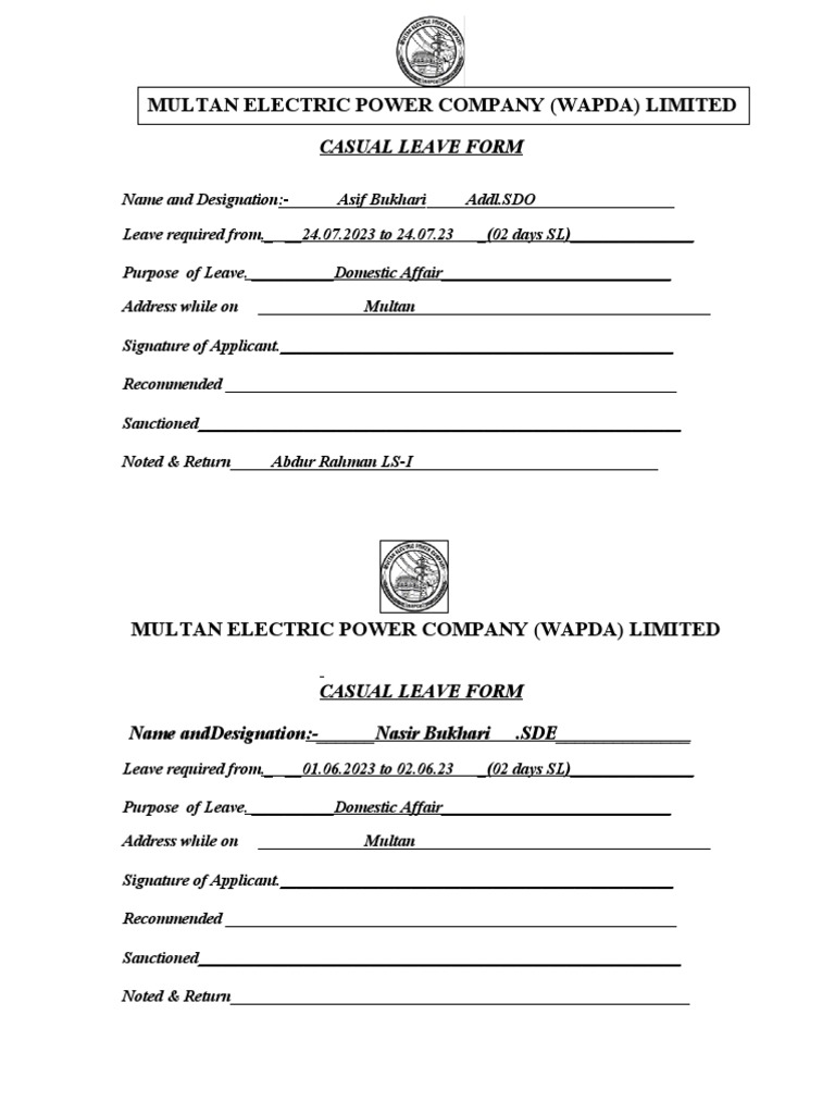 Short Leave Form | PDF
