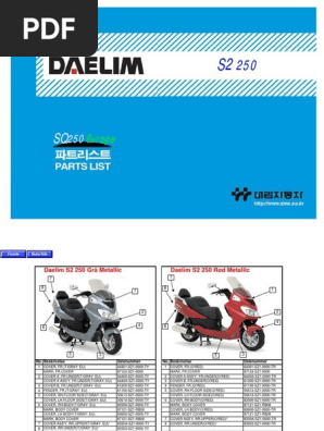 Daelim S2 250 Parts Catalog | PDF | Piston | Screw