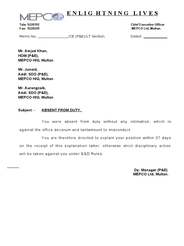 Absent From Duty | PDF