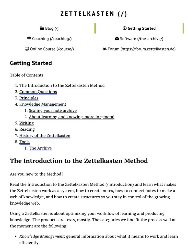 Zettelkasten - Getting Started | PDF