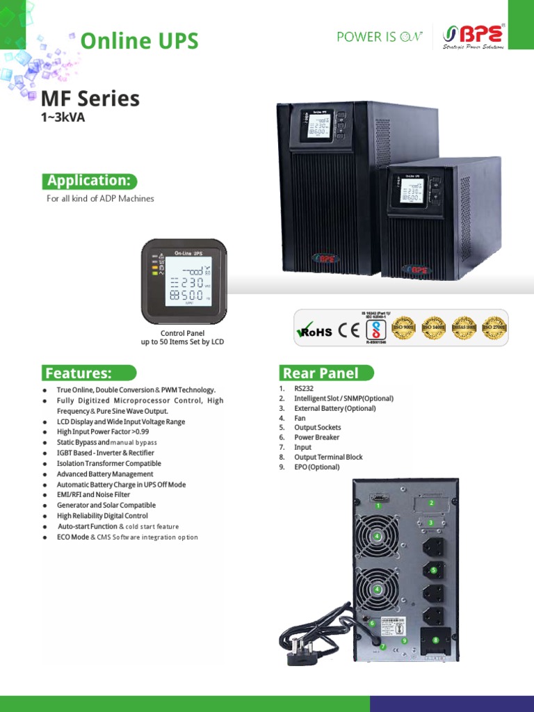 MF Series Online UPS 1-3kVA Specifications | PDF | Power Inverter ...
