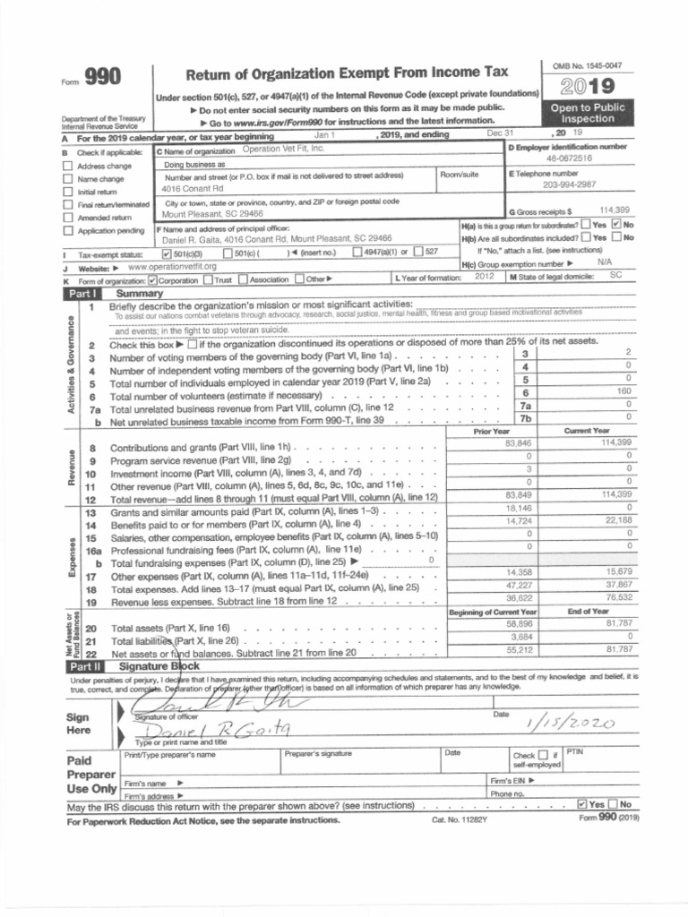 Signed 2019 OVF IRS 990 With All Schedules Attached | PDF