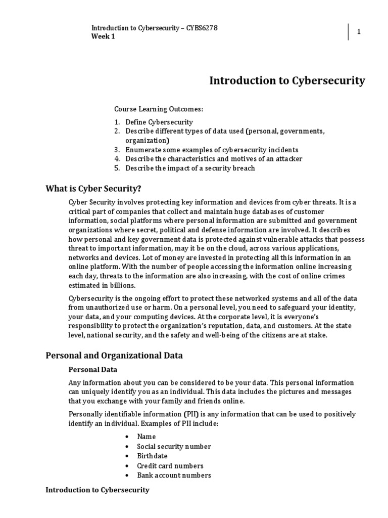 W1 Introduction To Cybersecurity - Module | PDF