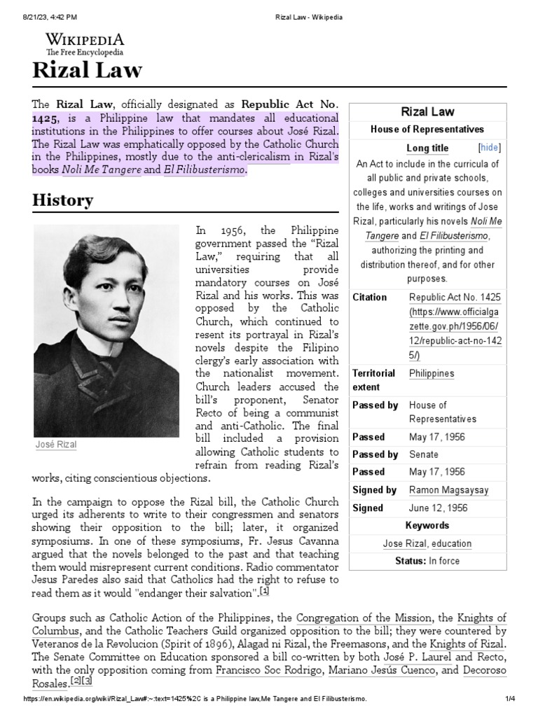 Rizal Law - Wikipedia | PDF