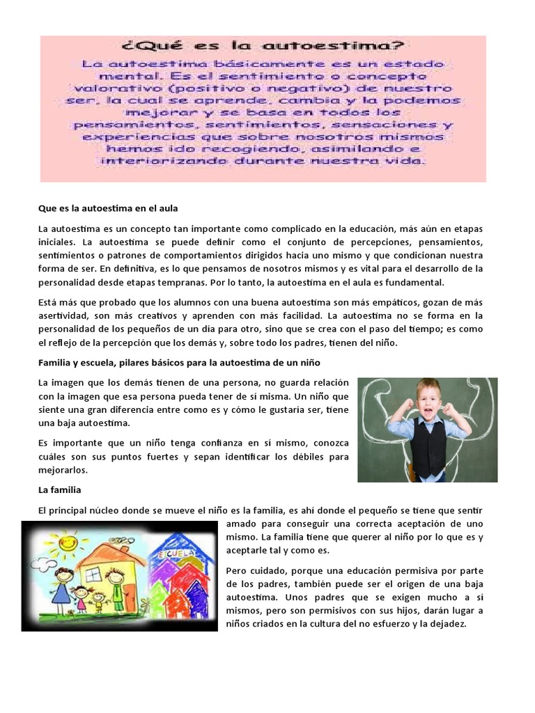 Que Es La Autoestima en El Aula | PDF