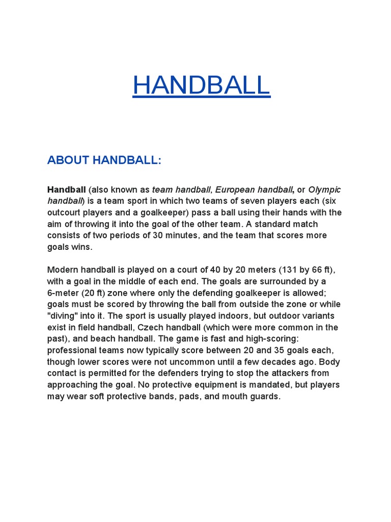 PE Handball PDF Sports Rules And Regulations Athletic Sports