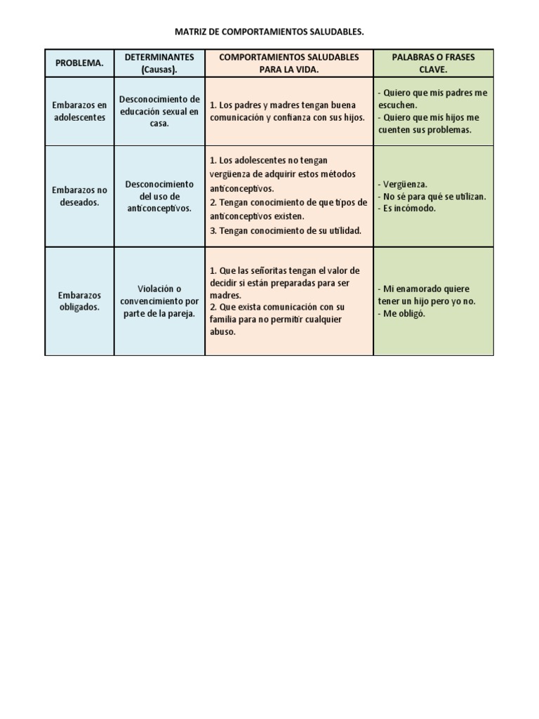 Matriz de Comportamientos Saludables | PDF