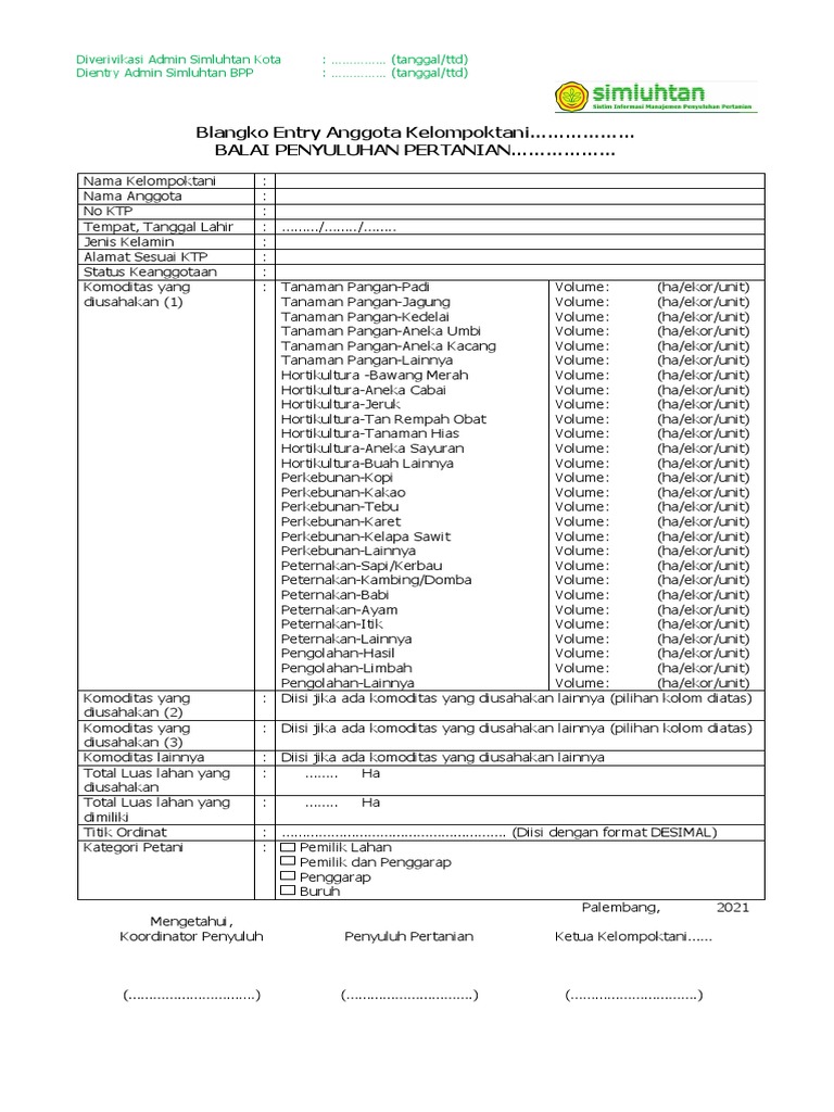 Blangko Anggota Simluh | PDF