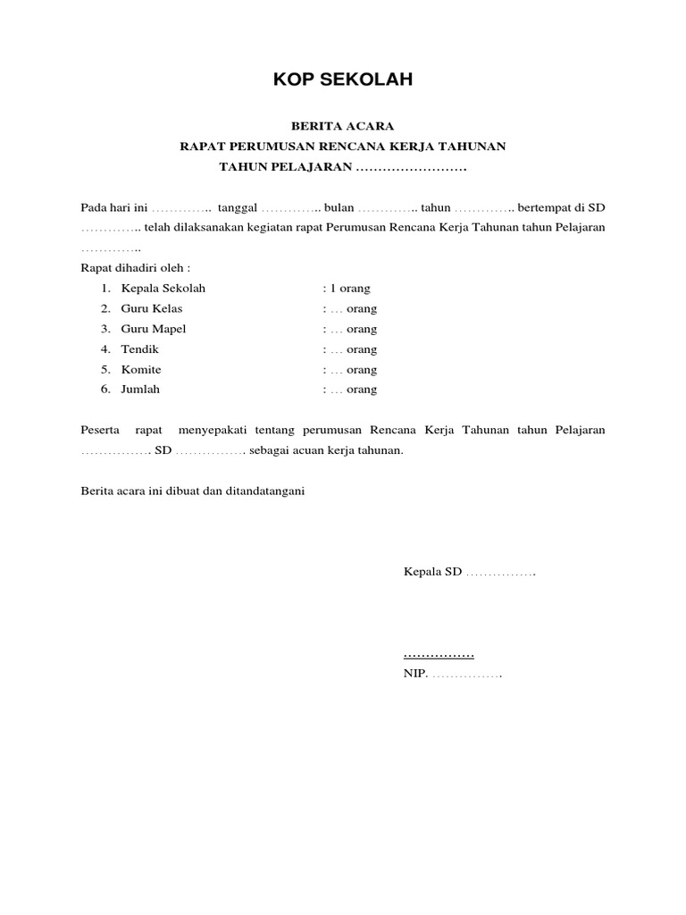 CONTOH BERITA ACARA PERUMUSAN RKT | PDF
