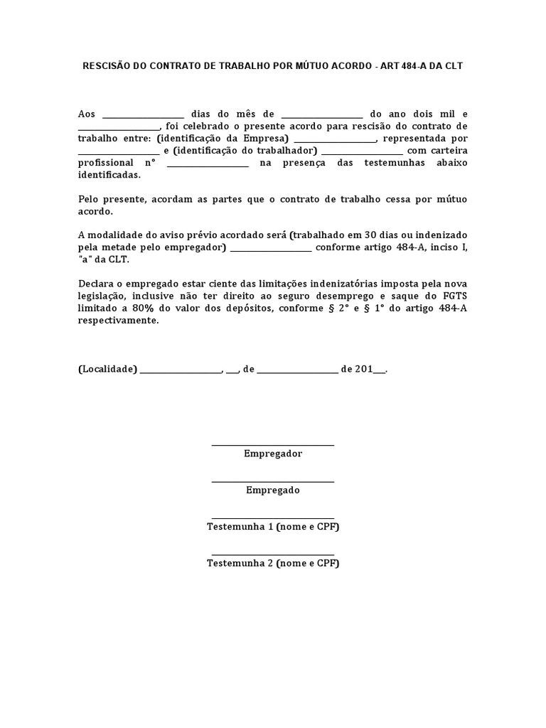 Modelo - Rescisão Do Contrato de Trabalho Por Mútuo Acordo | PDF