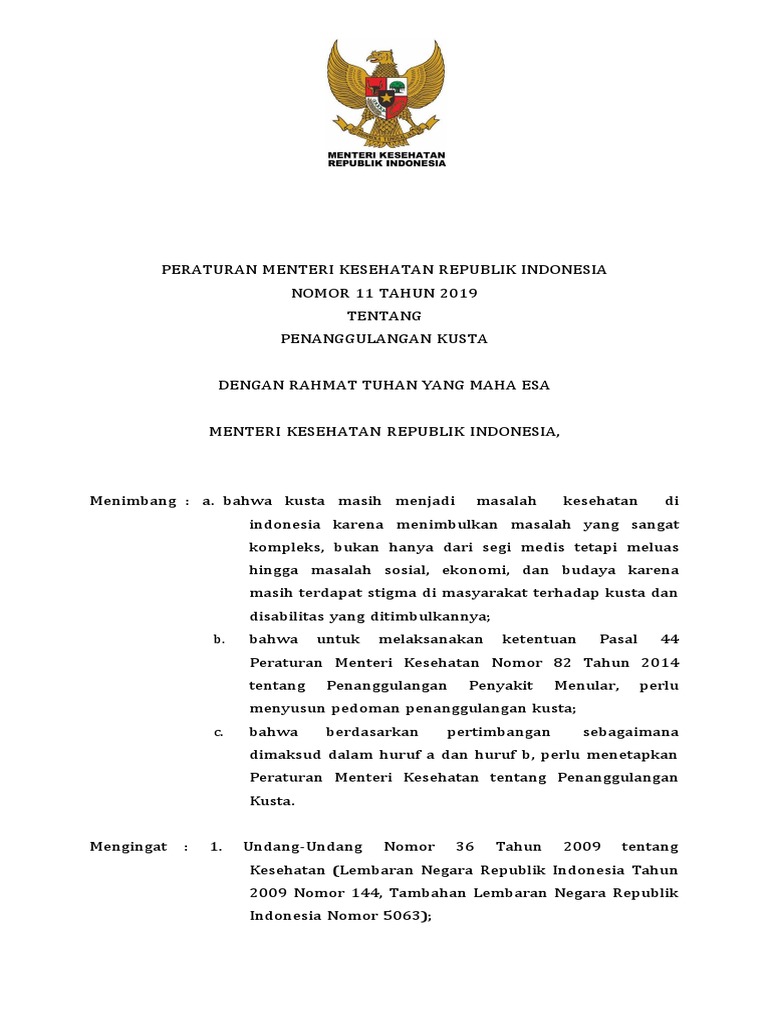 PMK No 11 TH 2019 TTG Penanggulangan Kusta | PDF