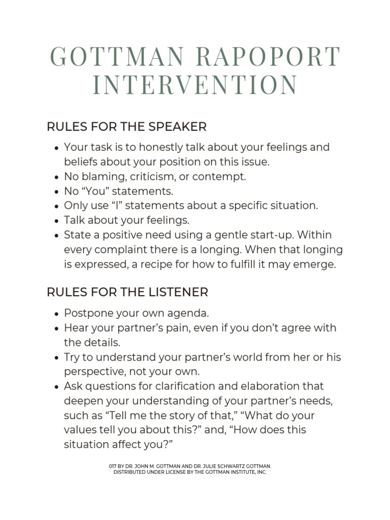 Gottman Rapoport Worksheet PDF Behavioural Sciences Cognition