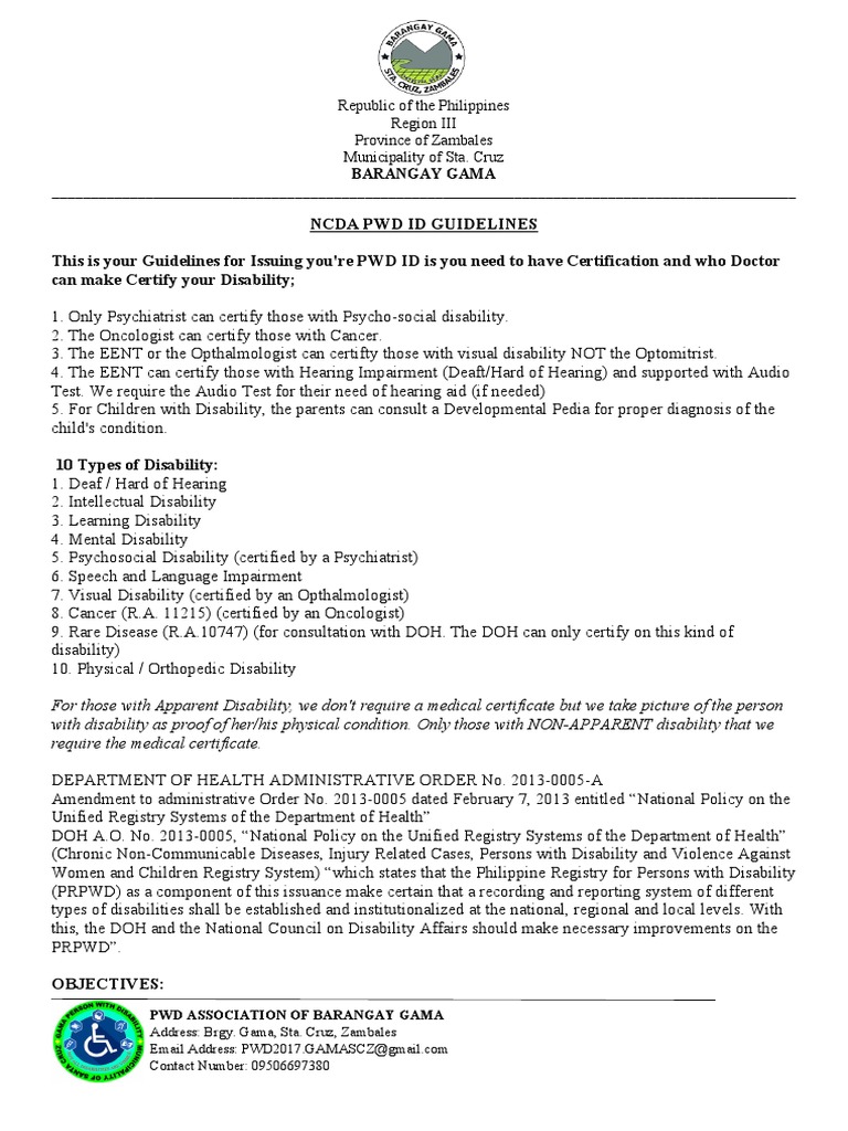 PWD Id Guide PDF Disability Visual Impairment