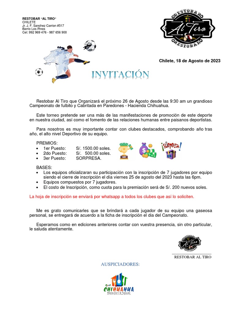 Carta Invitacin Torneo | PDF