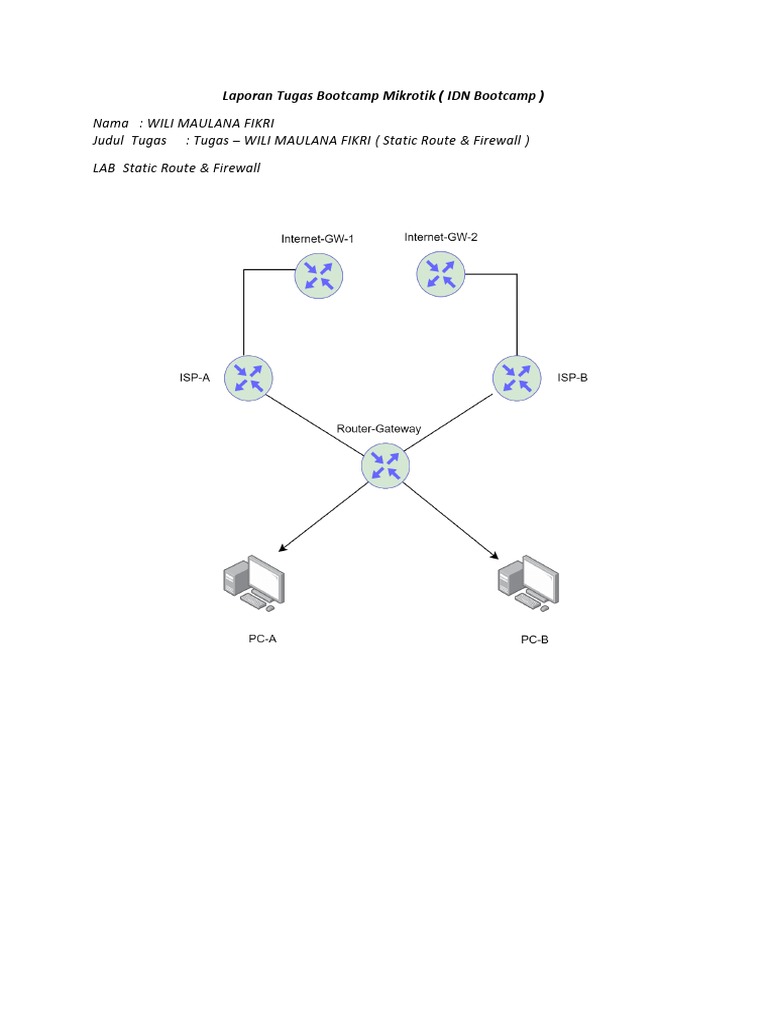 Tugas mikrotik bootcamp wili static route and firewall pdf