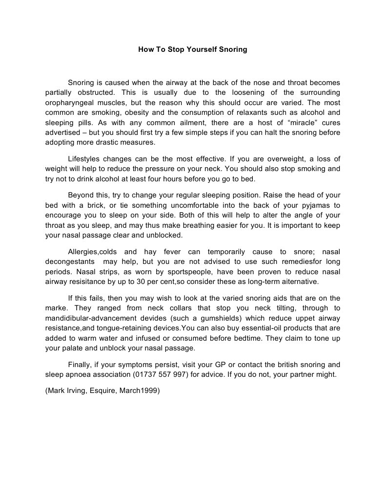 How To Stop Yourself Snoring PDF