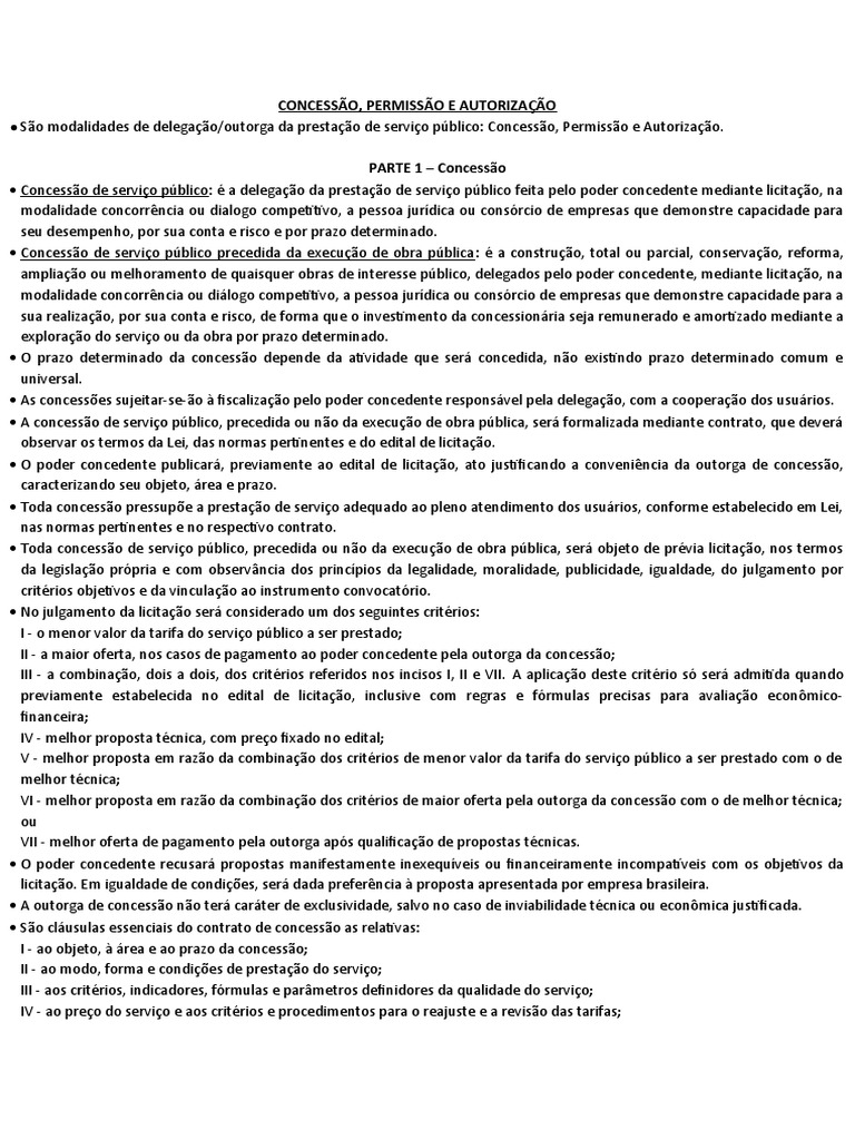 Modalidades de Concessão de Serviços Públicos | PDF