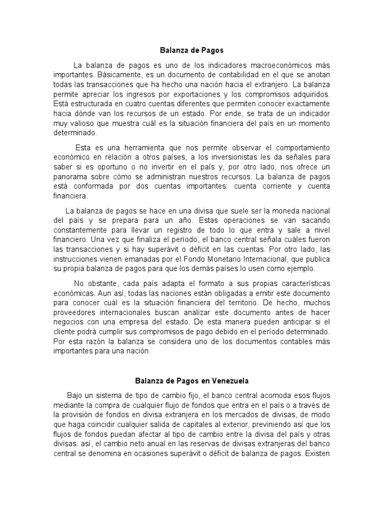 Balanza de Pagos en Venezuela | PDF