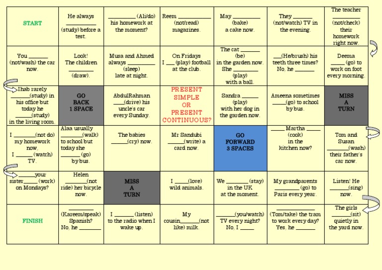 Present Simple Vs Present Continuous Boardgames 102016 | PDF