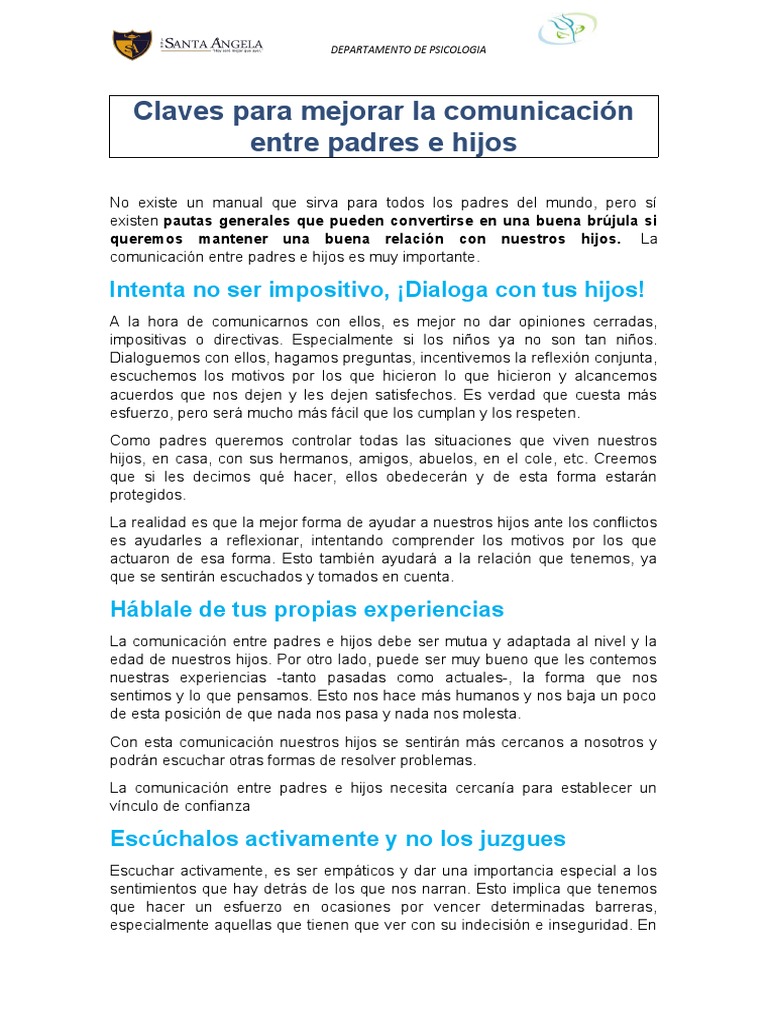 Mejora la Comunicación con tus Hijos | PDF | Crecimiento personal y ...