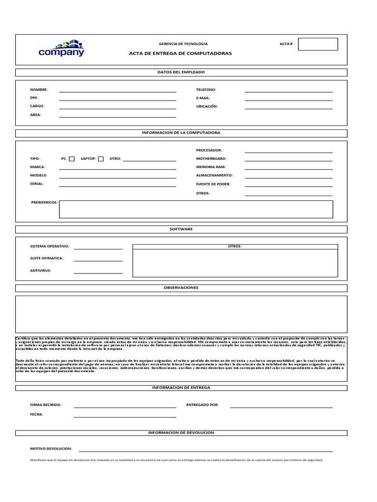 Acta de Entrega de Equipos de Cómputo | PDF | Software | Ciencias de la ...
