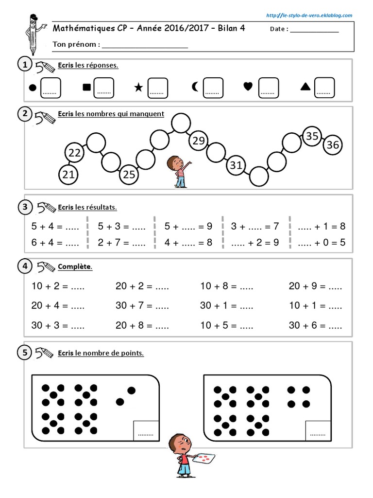 Bilan Math CP 2016/2017 - Exercices et Activités | PDF