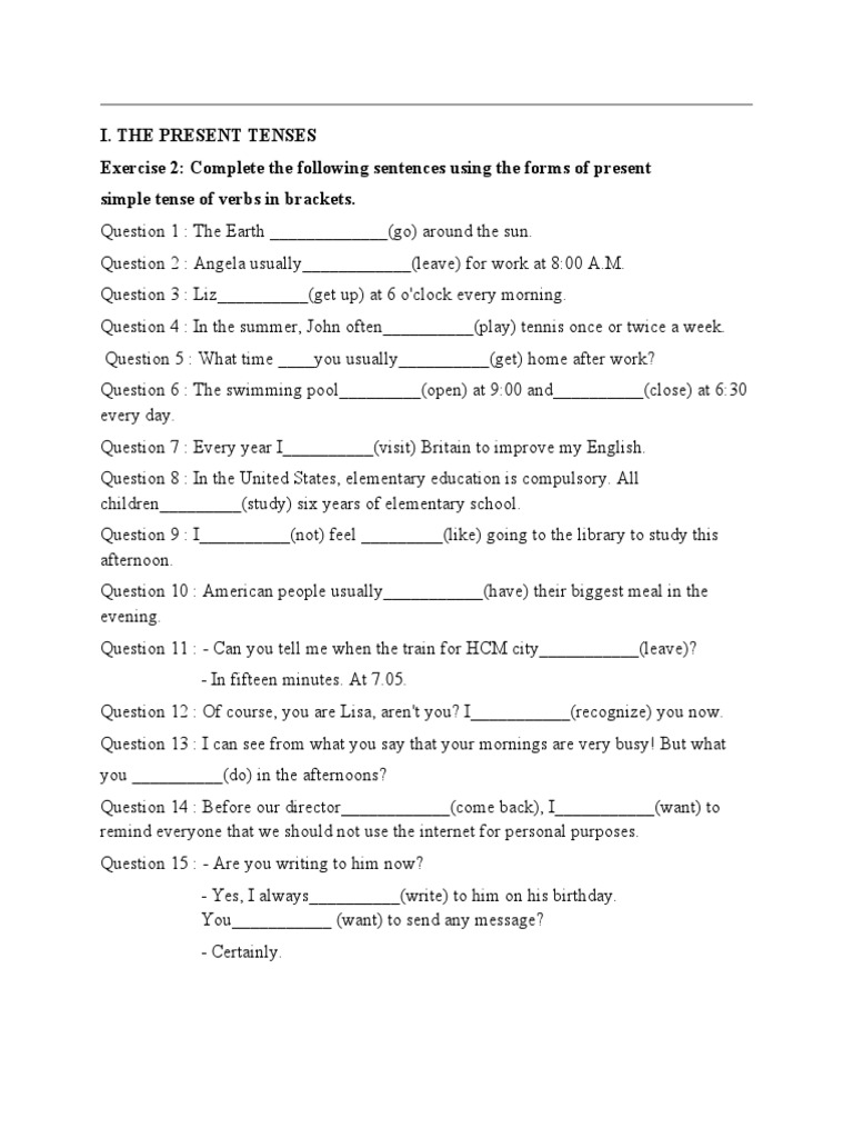 Present Simple Exercises for Practice | PDF | Language Families ...