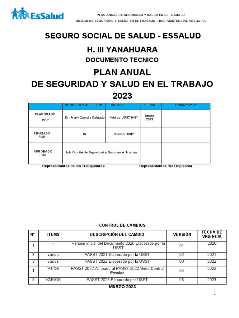 Plan Anual de SST 2023 - H III YANAHUARA | PDF | Seguridad y salud ...
