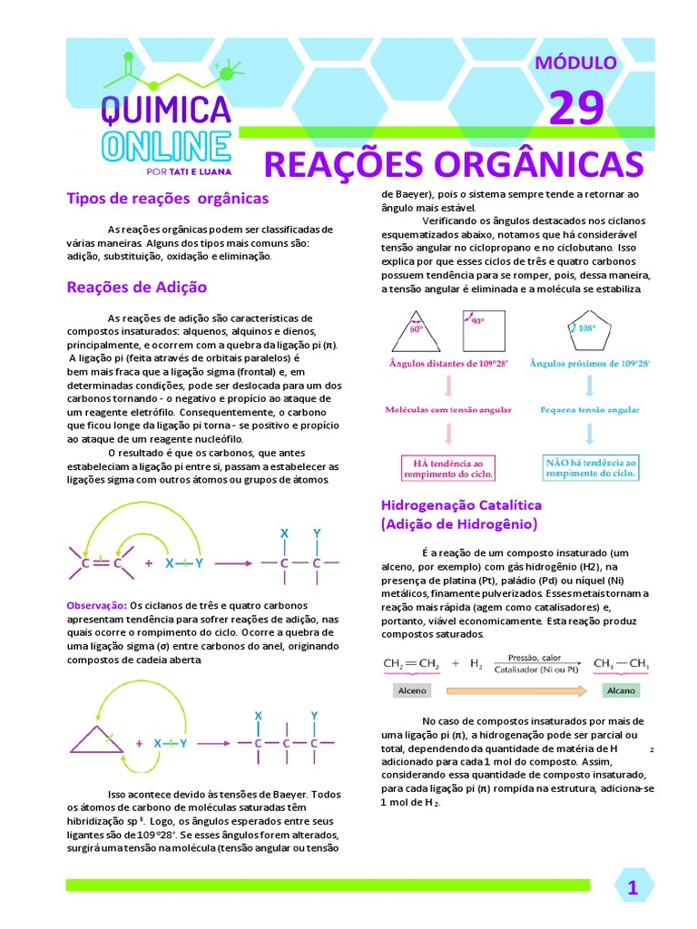Apostila Reações Orgânicas | Download grátis PDF | Alceno | Reações ...
