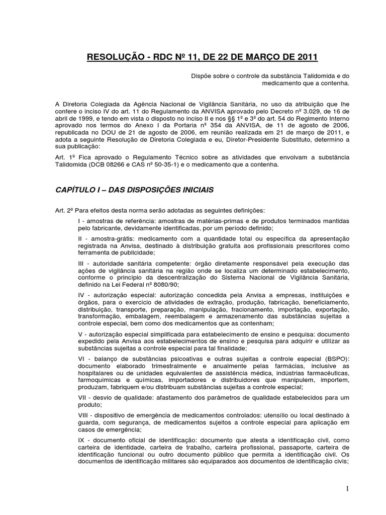 Controle da Talidomida: RDC 11/2011 | PDF | Direito
