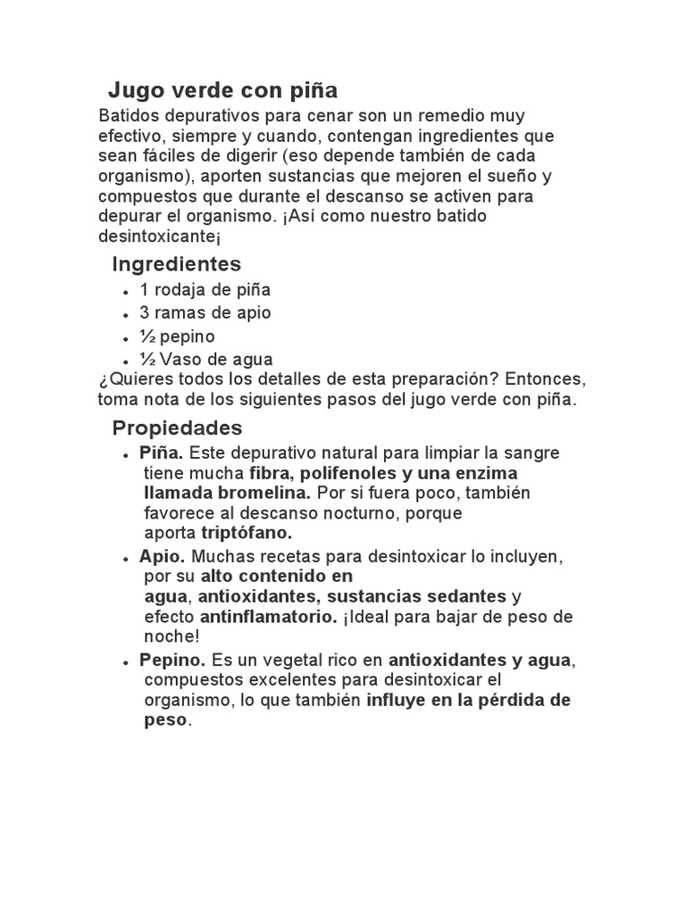 Jugo verde detox con piña y apio | PDF | Salud y bienestar