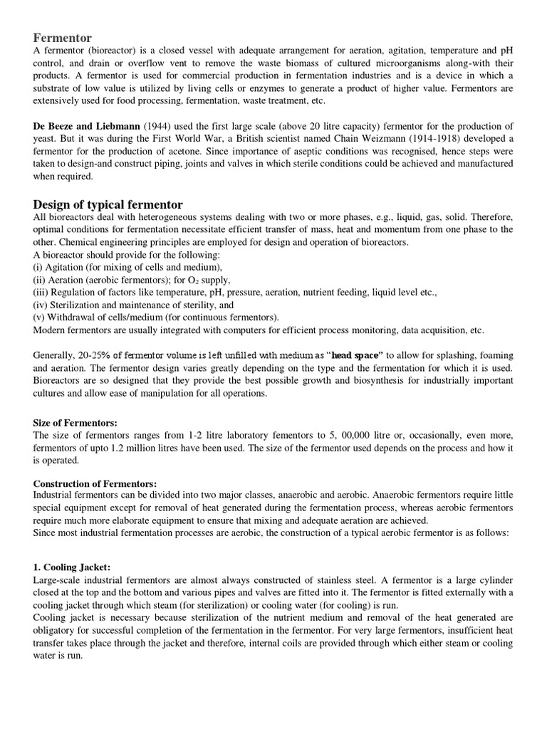 Fermentor Design and Functionality Guide | PDF | Filtration | Fermentation