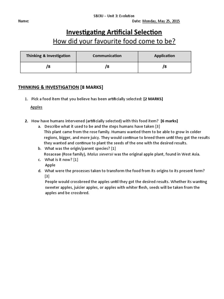 Biology Assignment Pdf Natural Selection Apple