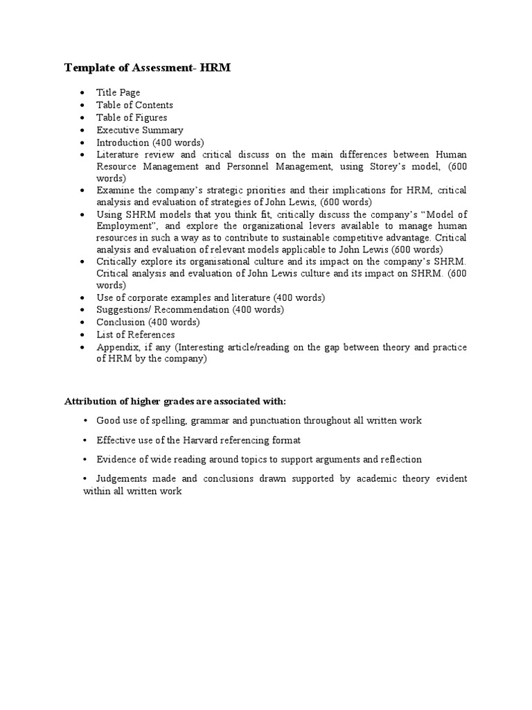 Template of Assessment - HRM CCU | PDF