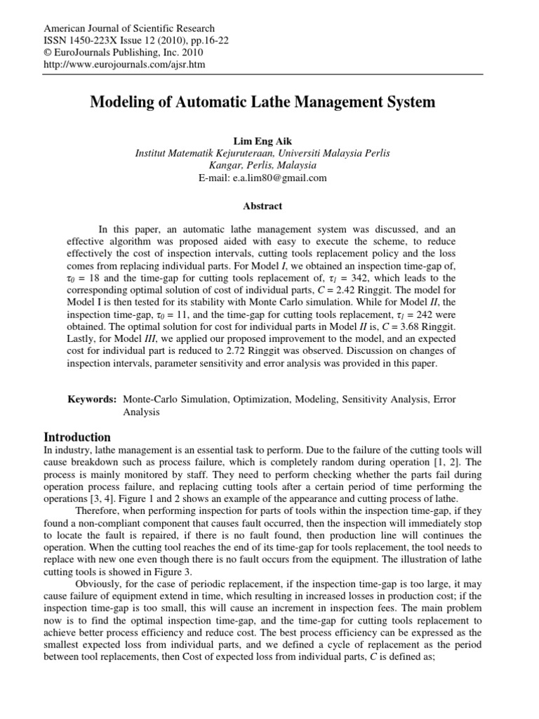 Modeling of Automatic Lathe Management System | PDF | Monte Carlo ...