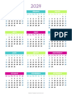 Calendario 2024 en Colores Morado, Azul y Verde Neon