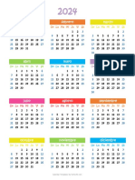 Calendario 2024 en Colores Morado, Naranja, Amarillo, Verde y Azul