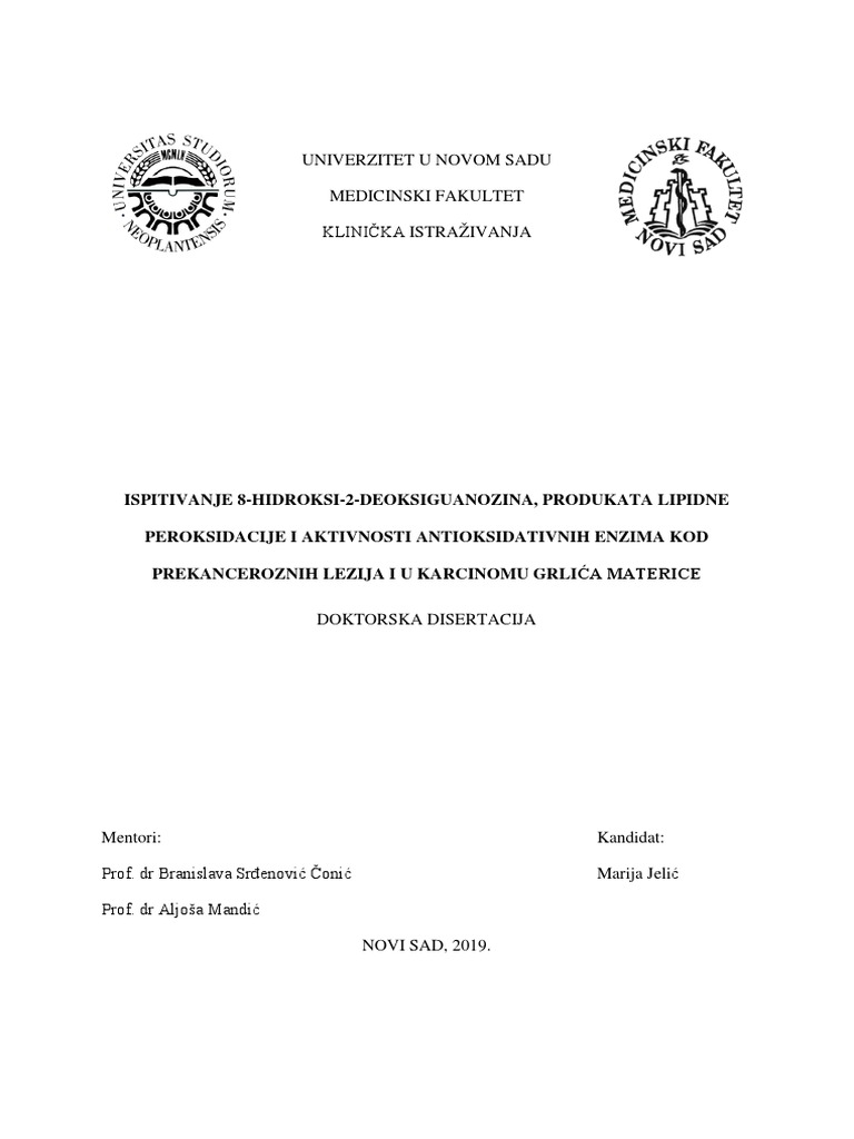 Univerzitet U Novom Sadu Medicinski Fakultet Klini ka Istra ivanja PDF