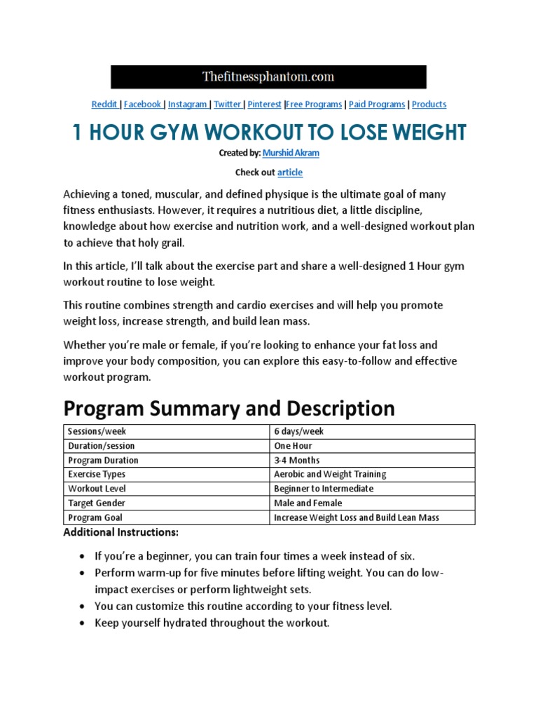 1 Hour Weight Loss Workout Routine | PDF