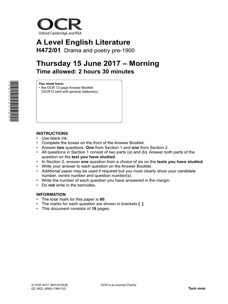 A Level English Lit Exam Guide | PDF